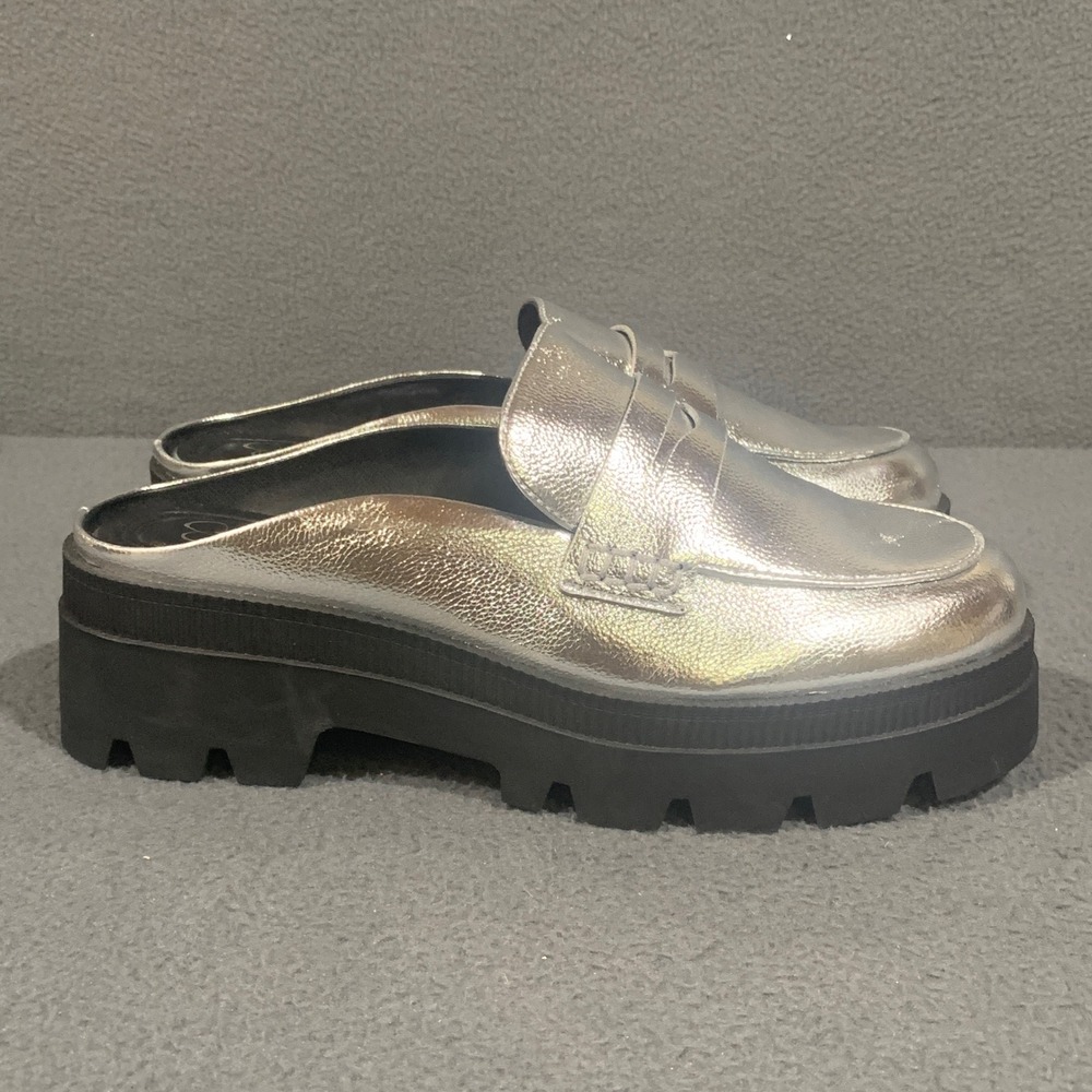Jessica Simpson Platform Loafer Mules Women 7.5M Silver Metallic Lug Sole Y2K